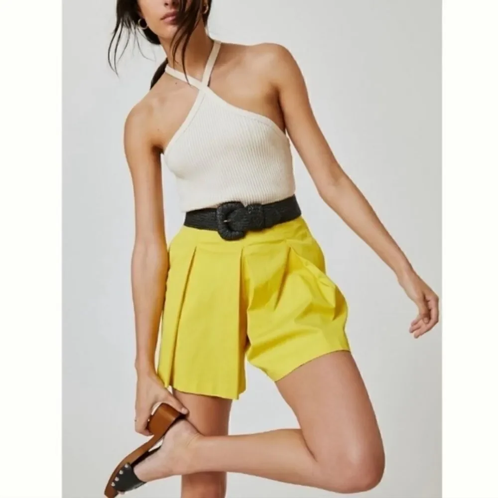Anthropologie Maeve Bright Yellow Tennis Pleated High Rise Skort Size 4